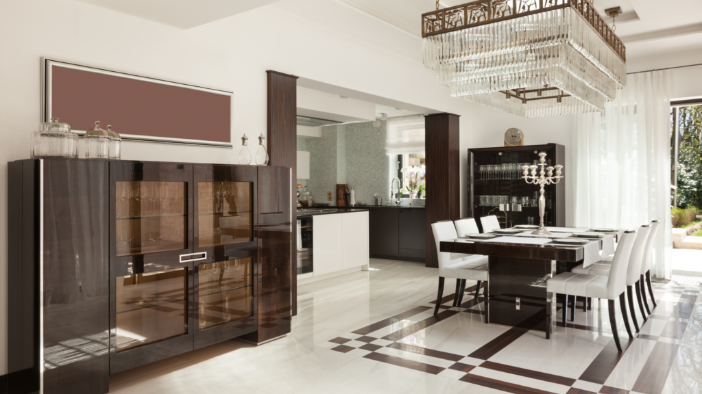Beautiful modern dining room, neutral color design