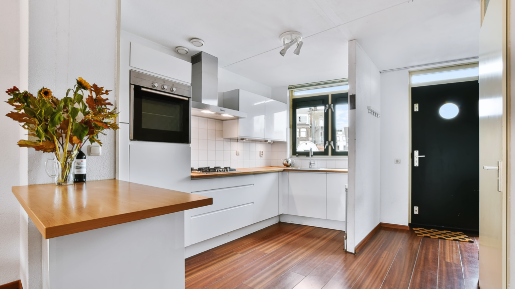 White and wood accent design kitchen